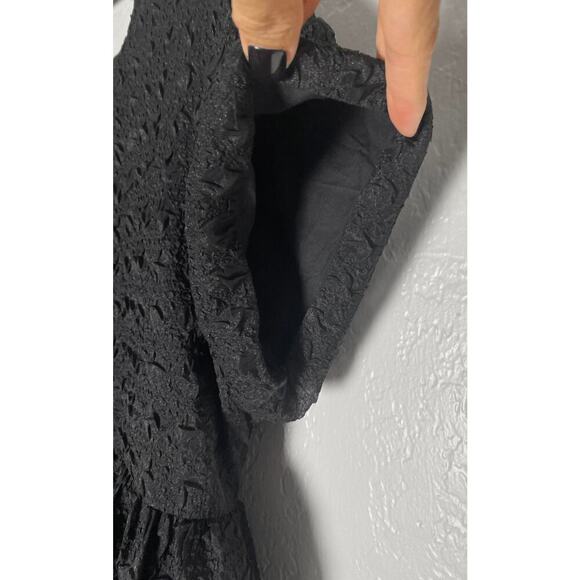 Imakokoni Women's Black Midi Tie Back Layered Textured Dress Pockets Minimalist - Picture 5 of 10